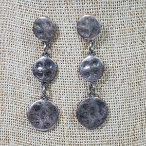 Vintage Chico's Earrings Hammered Silver Tone 2 Inch Dangle Drop